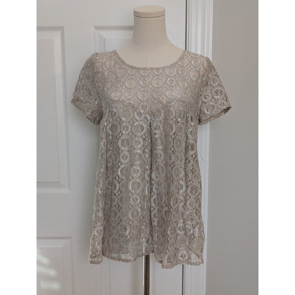 Anthropologie Akemi + Kin Sheer Metallic Embroidered Lace Dressy Blouse Top S